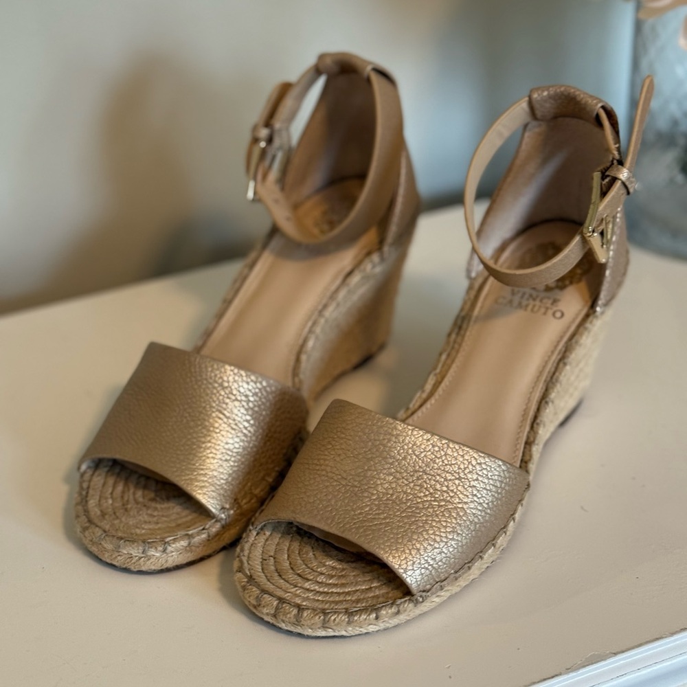 Vince Camuto Metallic Tan Wedge Sandals